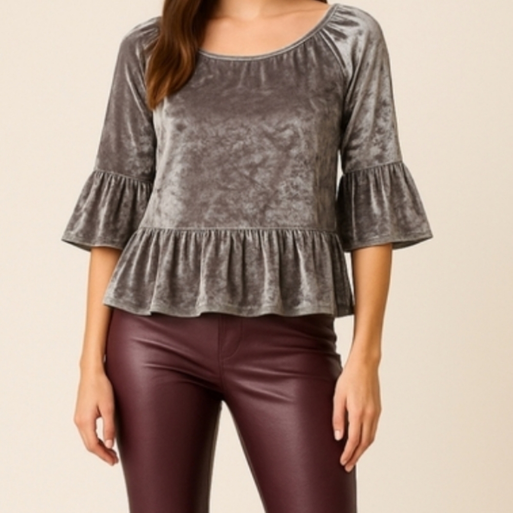 NEW Velvet Gray Bell Sleeve Silver Top Medium New